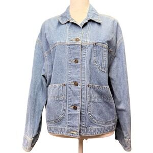 Vintage Denim Chore Jacket Womens Medium Workwear Barn Utility Blue Lizwear